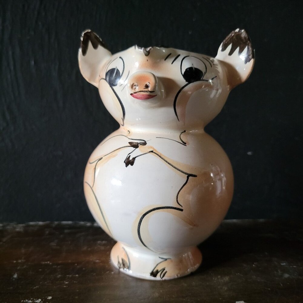 Small Vintage Pig Jug / Pig Pitcher / Pig Creamer Hand-Painted Made in Italy
